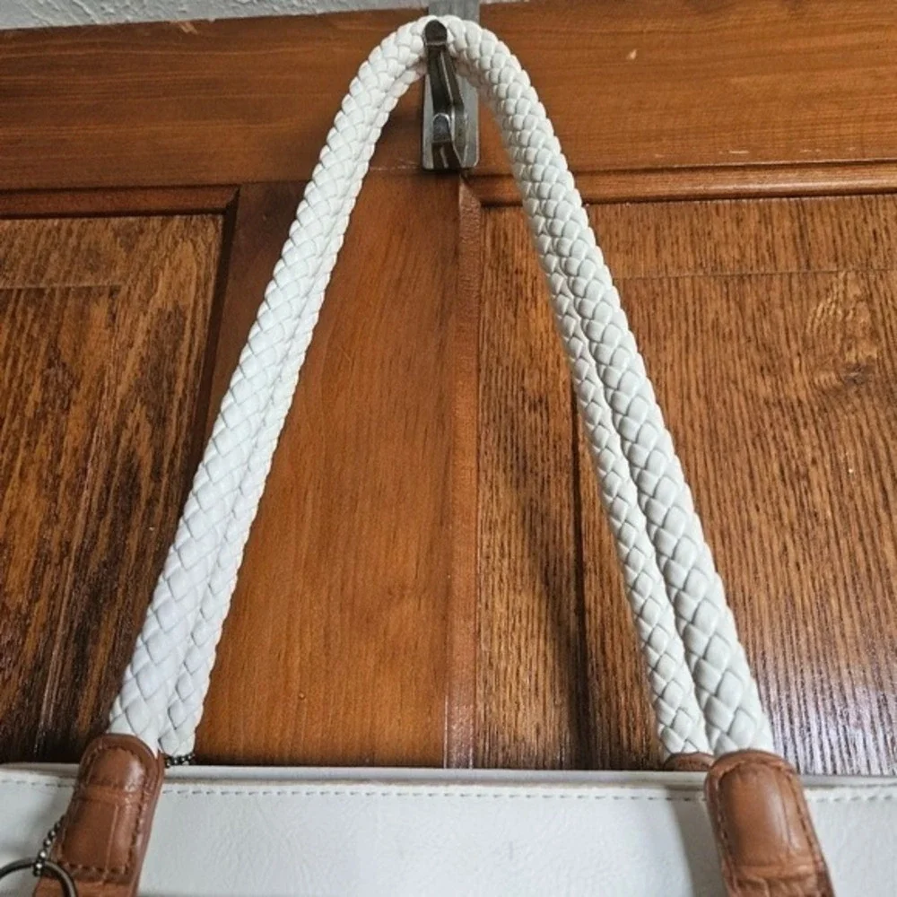 Bueno White & Cognac Faux Leather Shoulder Bag Country Chic Boho Handbag